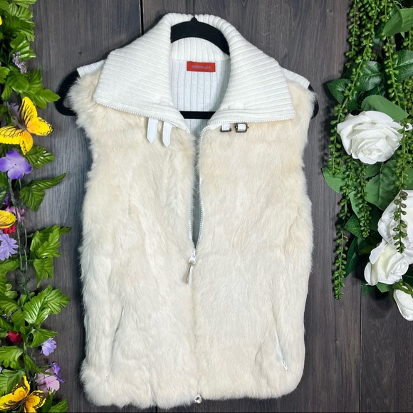 -Patrizia Luca White Buckle Detail 100% Rabbit Fur Vest Size Small - Picture 8 of 16